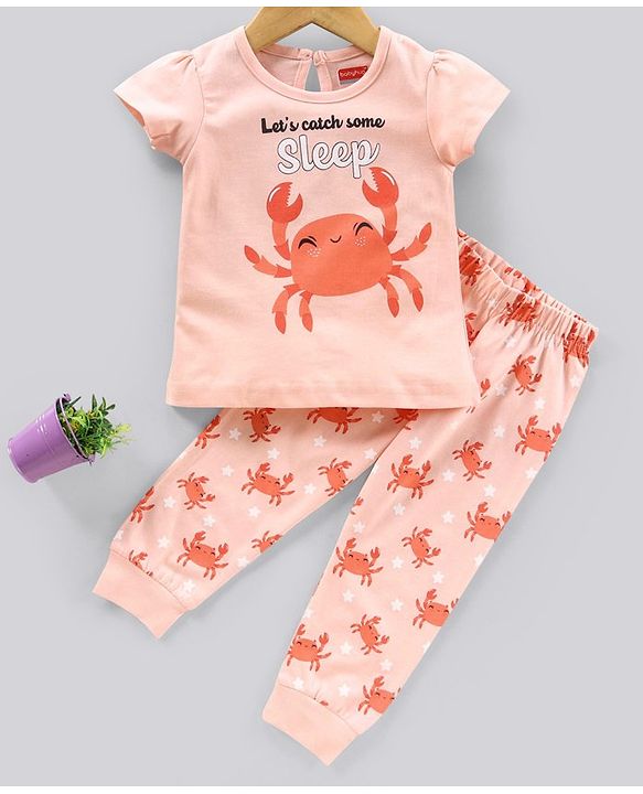 Babyhug Short Sleeves Night Suit Crab Print - Peach
