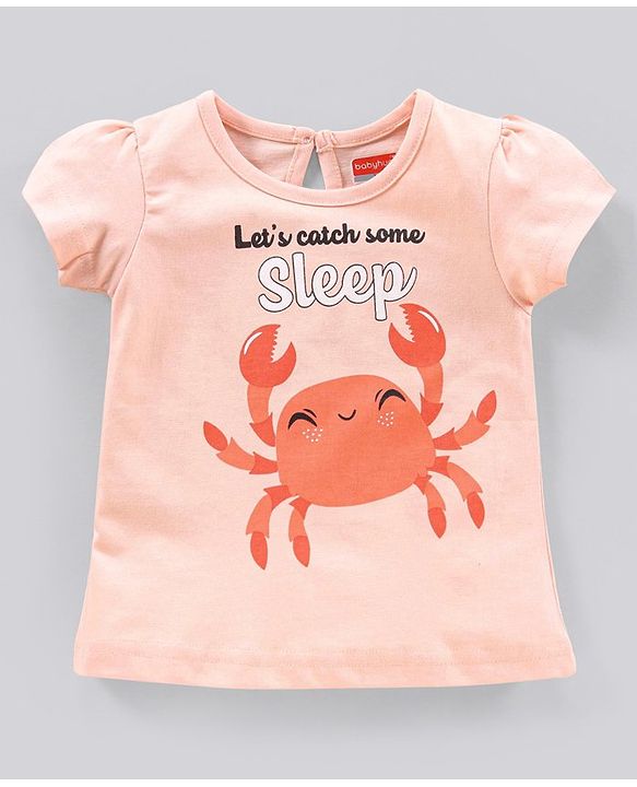 Babyhug Short Sleeves Night Suit Crab Print - Peach