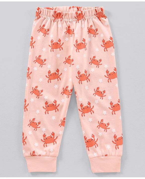 Babyhug Short Sleeves Night Suit Crab Print - Peach