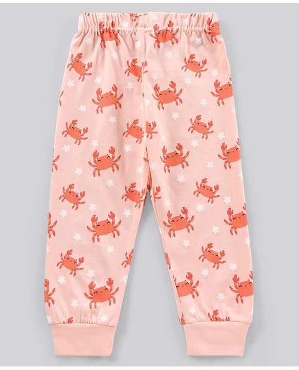 Babyhug Short Sleeves Night Suit Crab Print - Peach