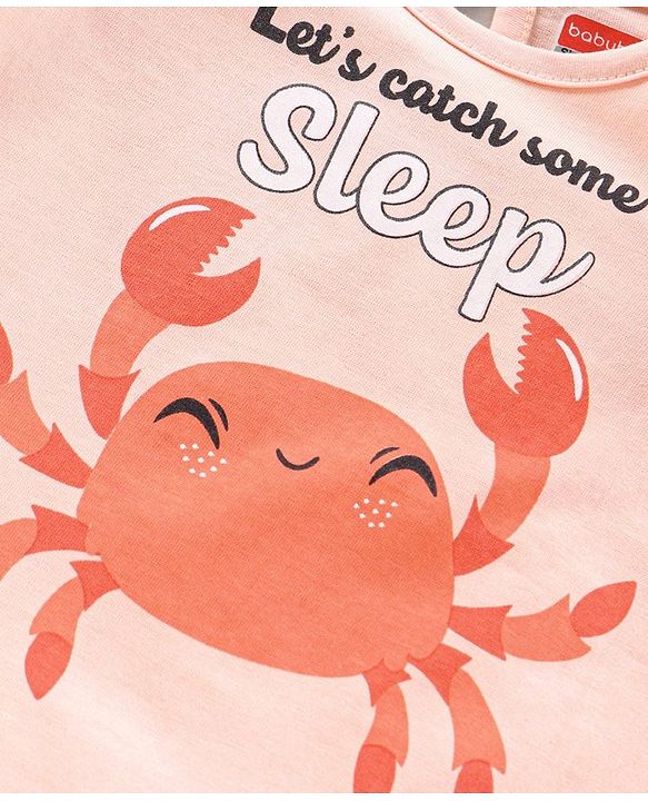 Babyhug Short Sleeves Night Suit Crab Print - Peach