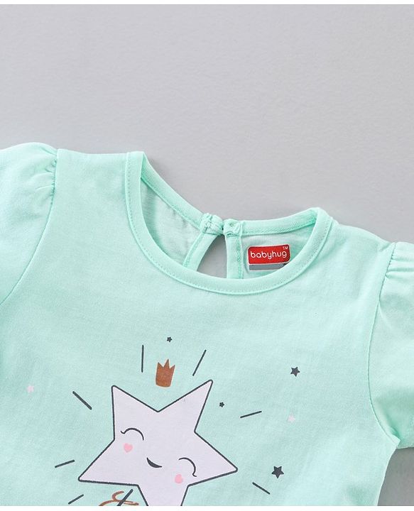 Babyhug Half Sleeves Capri Length Cotton Night Suit Star Print - Blue