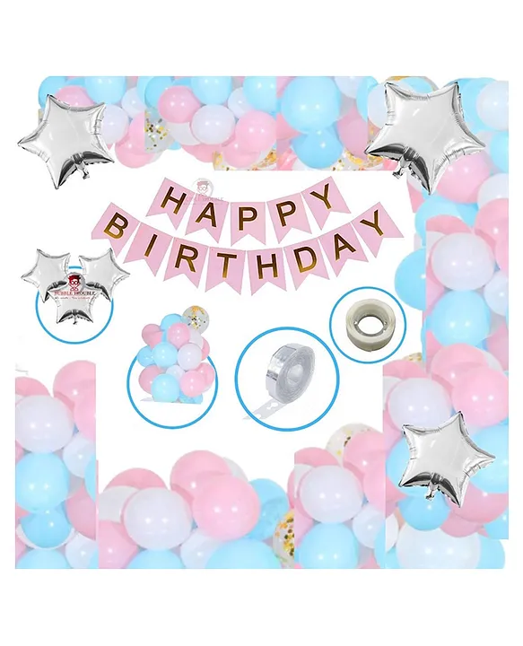 Bubble Trouble Happy Birthday Balloon Banner Decoration Kit Pink