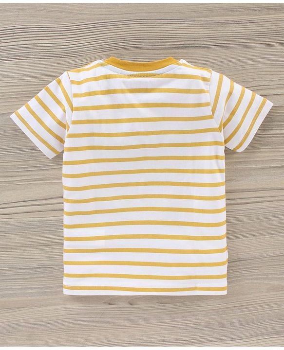 Babyhug Half Sleeve Striped T-Shirt And Knee Length Shorts Bear Print - Yellow Blue