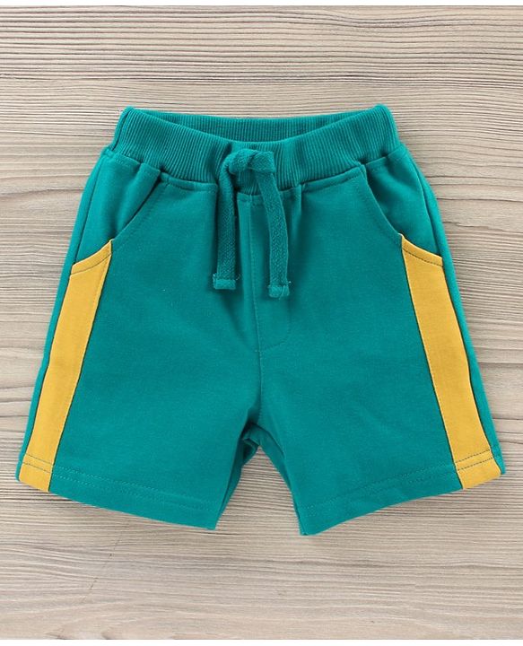 Babyhug Half Sleeve Striped T-Shirt And Knee Length Shorts Bear Print - Yellow Blue