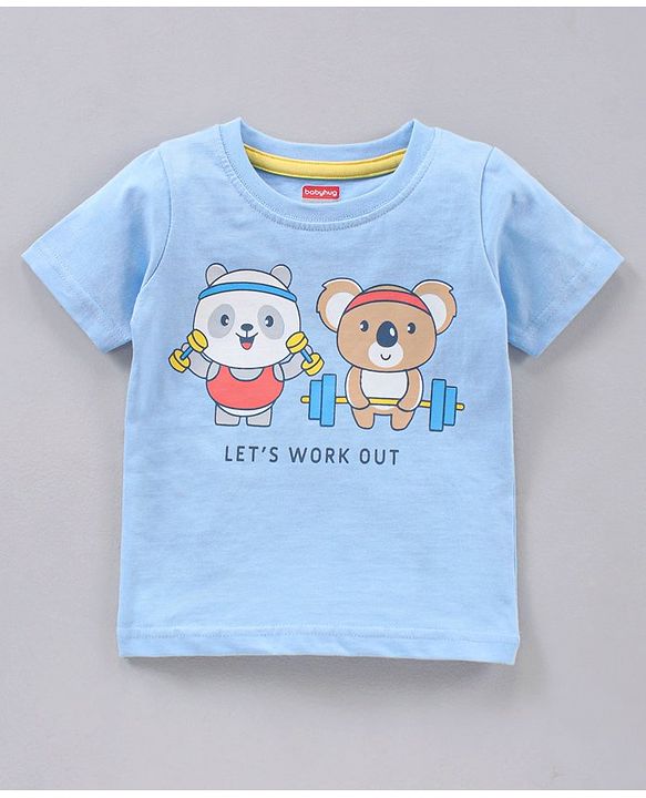Babyhug Half Sleeves T Shirt with Shorts Bear Print - Blue Yellow