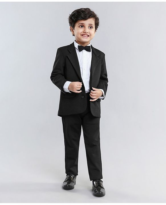 Babyhug Full Sleeves 3 Piece Party Suit With Bow - Black