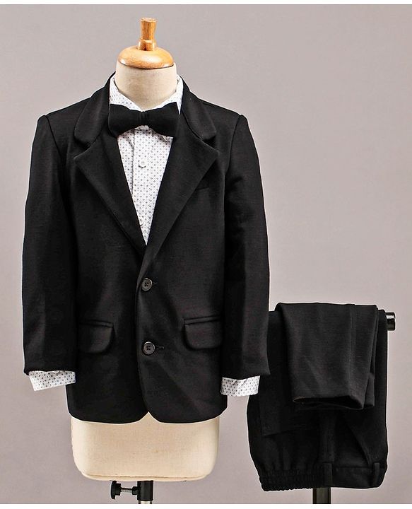 Babyhug Full Sleeves 3 Piece Party Suit With Bow - Black