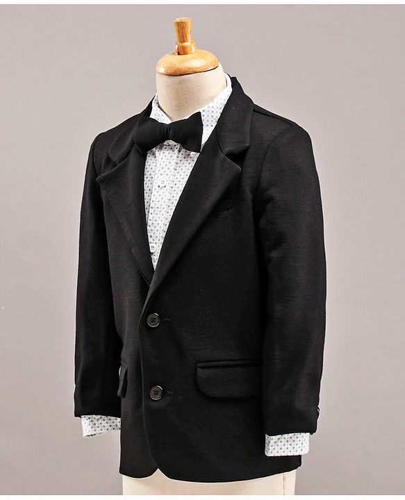 Babyhug Full Sleeves 3 Piece Party Suit With Bow - Black