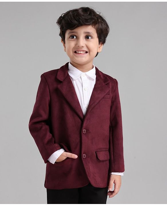 Babyhug Full Sleeves Velvet Party Wear Blazer Solid - Maroon