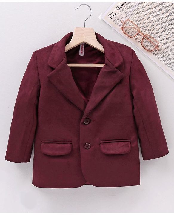 Babyhug Full Sleeves Velvet Party Wear Blazer Solid - Maroon