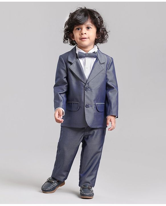 Babyhug Full Sleeves Party Suit With Bow - Blue