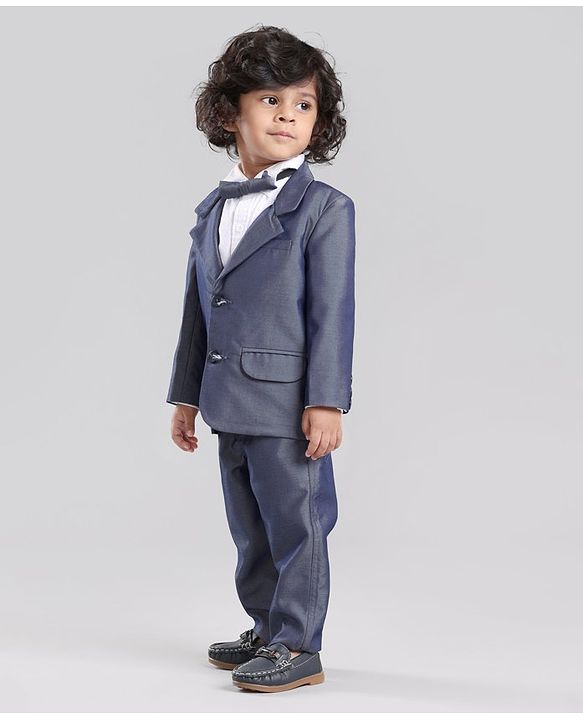 Babyhug Full Sleeves Party Suit With Bow - Blue