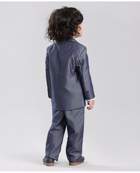 Babyhug Full Sleeves Party Suit With Bow - Blue