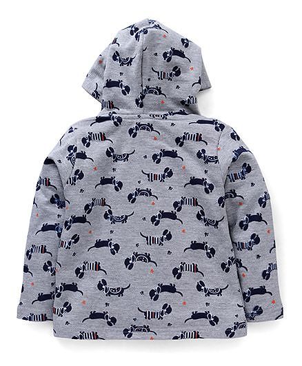 Babyhug Full Sleeves Hooded Sweatjacket With Puppy Print - Grey
