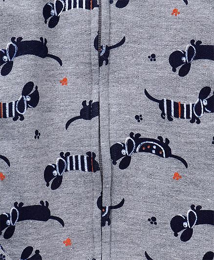 Babyhug Full Sleeves Hooded Sweatjacket With Puppy Print - Grey