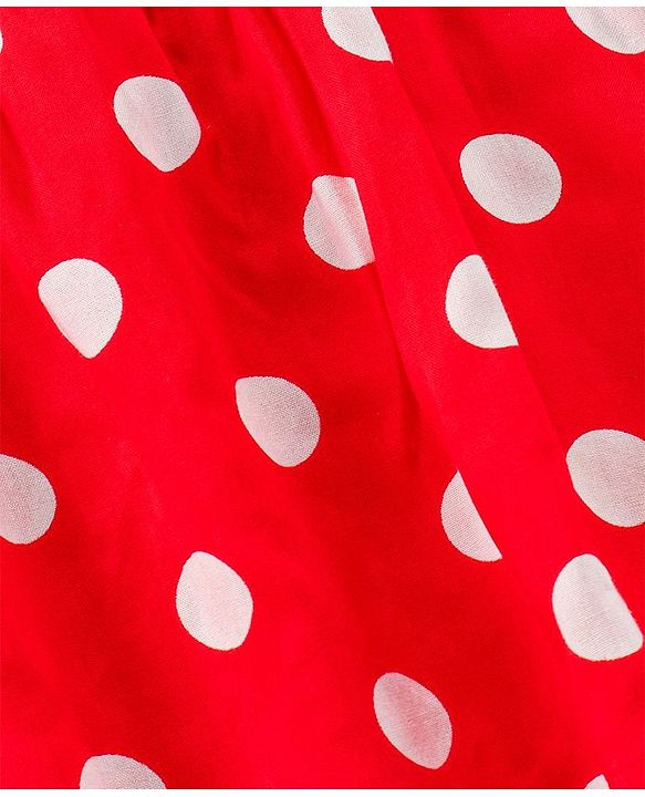 Babyhug Singlet Sleeves Top Polka Dot Print With Bow - Red White