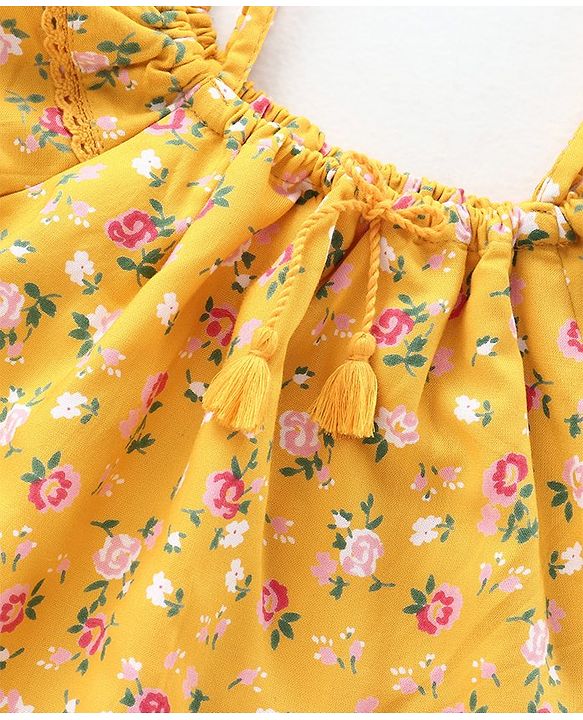 Babyhug Cold Shoulder Top with Frill Detailing Floral Print - Mustard