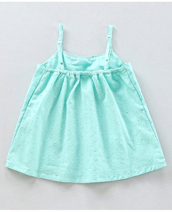 Babyhug Swiss Dot Singlet Top with Floral Embroidery & Lace Detailing - Aqua Blue