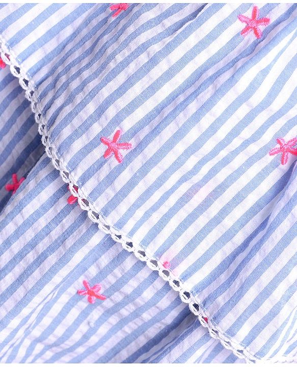 Babyhug Singlet Sleeves Striped Top With Embroidery- Blue