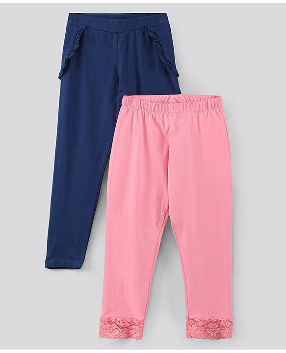 Pine Kids Organic Ankle Length Solid Legging Pack of 2 - Blue Pink