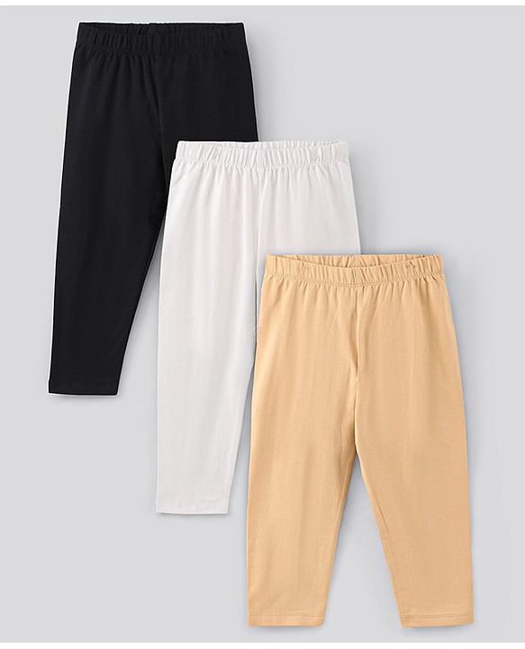 Pine Kids Organic Capri Length Solid Legging Pack of 3 - Black White Brown