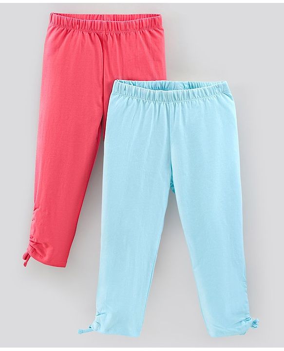 Pine Kids Capri Length Biowashed Solid Leggings Pack Of 2 - Pink Blue