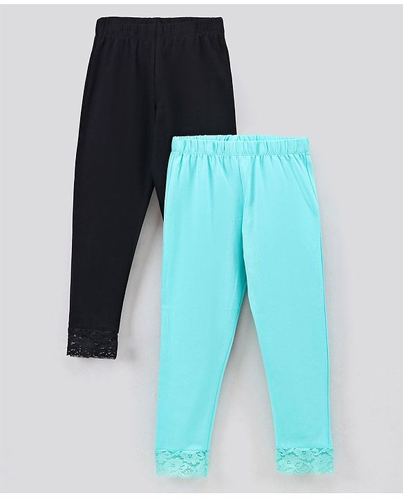 Pine Kids Ankle Length Organic Cotton and Biowashed Leggings Solid - Blue Black