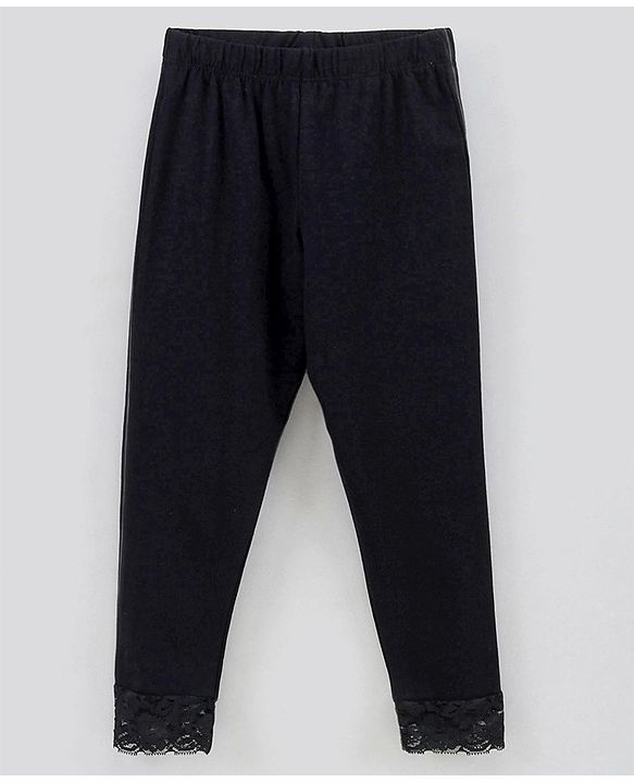 Pine Kids Ankle Length Organic Cotton and Biowashed Leggings Solid - Blue Black
