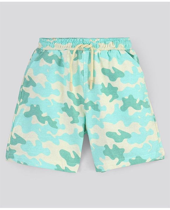 Pine Kids Knitted Bio Wash Shorts Camo Print - Blue
