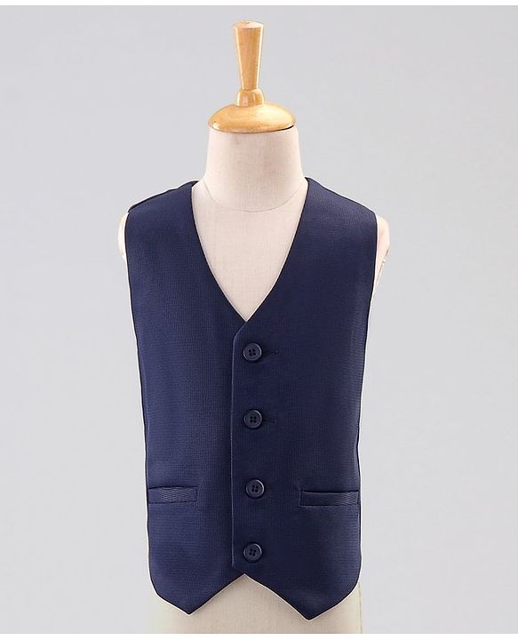 Pine Kids 3 Piece Full Sleeves Party Suit With Bow - Navy