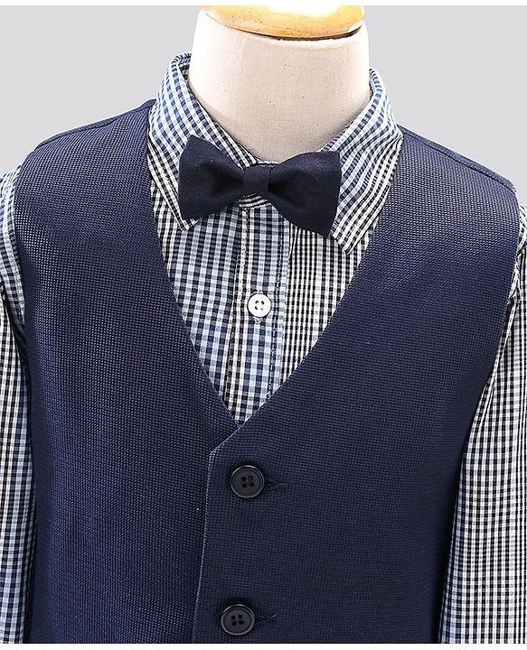 Pine Kids 3 Piece Full Sleeves Party Suit With Bow - Navy