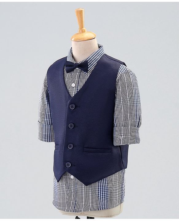 Pine Kids 3 Piece Full Sleeves Party Suit With Bow - Navy