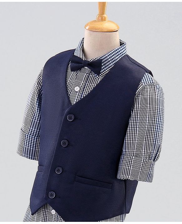 Pine Kids 3 Piece Full Sleeves Party Suit With Bow - Navy