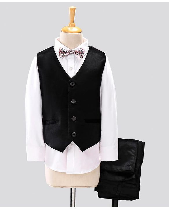 Pine Kids 3 Piece Full Sleeves Party Suit With Bow - Black White