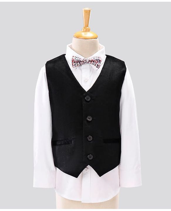 Pine Kids 3 Piece Full Sleeves Party Suit With Bow - Black White