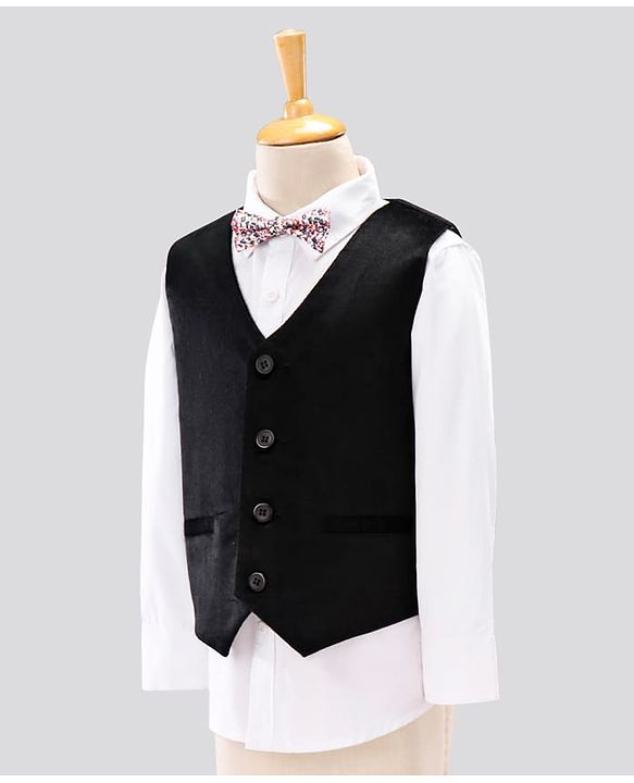 Pine Kids 3 Piece Full Sleeves Party Suit With Bow - Black White