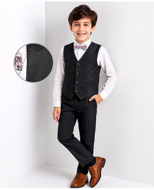 Pine Kids 3 Piece Full Sleeves Party Suit With Bow - Black White