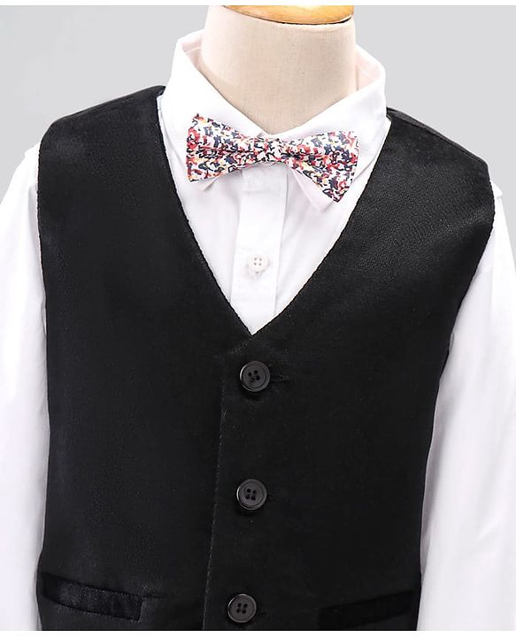 Pine Kids 3 Piece Full Sleeves Party Suit With Bow - Black White