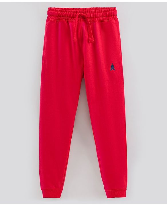 Pine Kids Full Length Biowashed & Solid Trackpants - Red