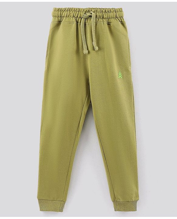 Pine Kids Full Length Biowashed & Solid Trackpants - Olive Green