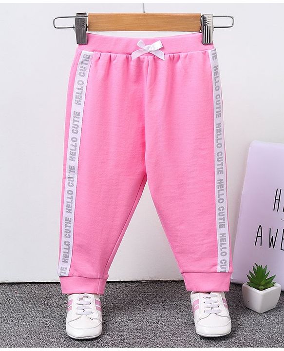 Babyhug Full Length Lounge Pant Text Print - Pink
