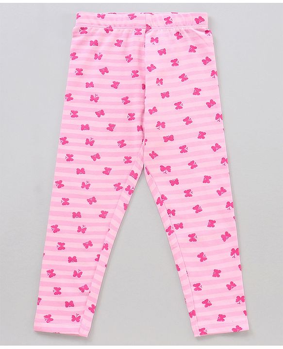 Babyhug Full Length Knitted Leggings Butterfly Print Pack Of 3 - Multicolor