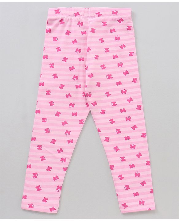 Babyhug Full Length Knitted Leggings Butterfly Print Pack Of 3 - Multicolor