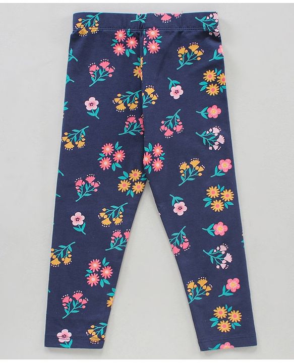 Babyhug Knit Full Length Leggings Floral Print Pack of 3 - Pink Blue Yellow