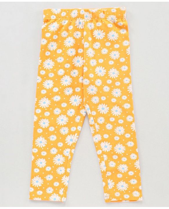 Babyhug Knit Full Length Leggings Floral Print Pack of 3 - Pink Blue Yellow
