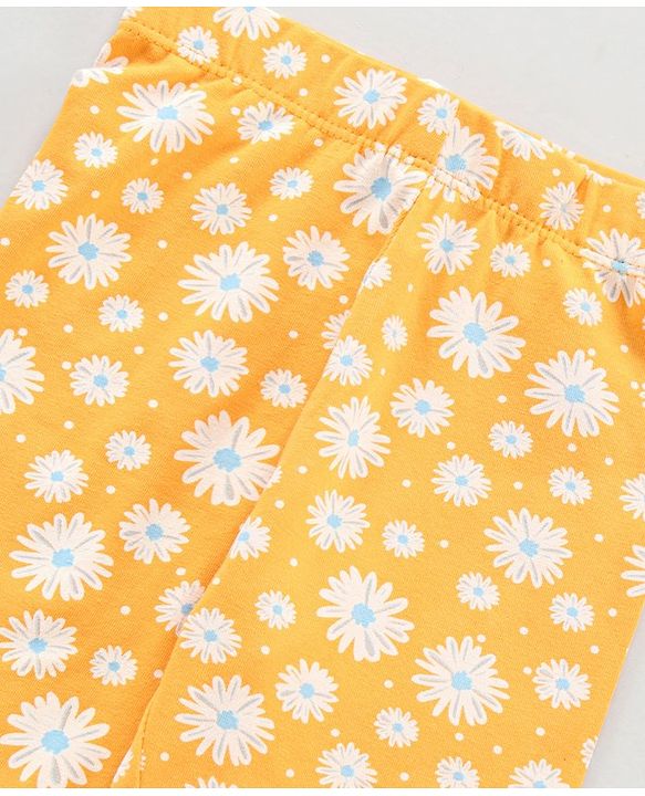 Babyhug Knit Full Length Leggings Floral Print Pack of 3 - Pink Blue Yellow