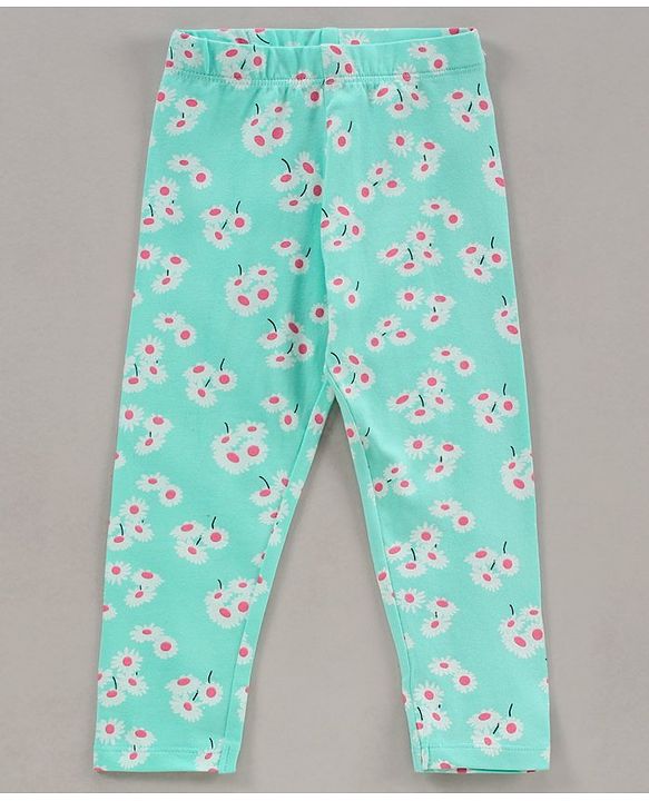 Babyhug Full Length Leggings Pack of 3 Floral Print - Pink Green