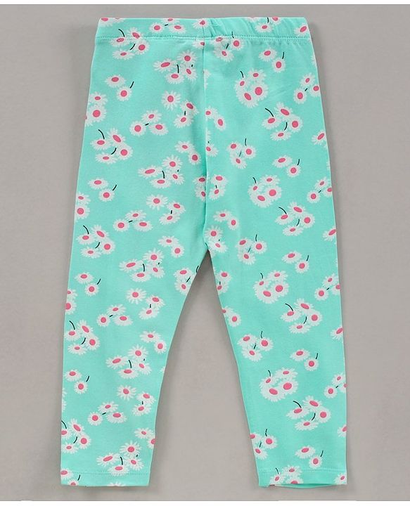Babyhug Full Length Leggings Pack of 3 Floral Print - Pink Green