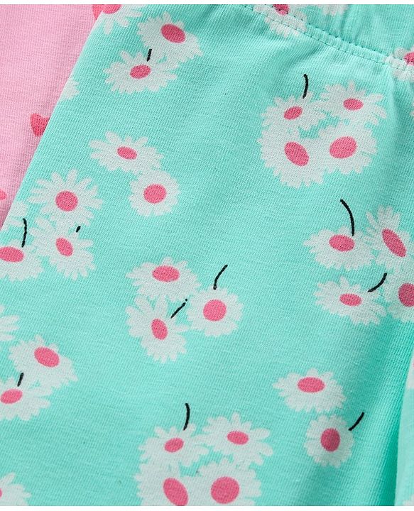 Babyhug Full Length Leggings Pack of 3 Floral Print - Pink Green